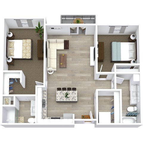 a drawing of the 1 bedroom floor plan with baths and a closet